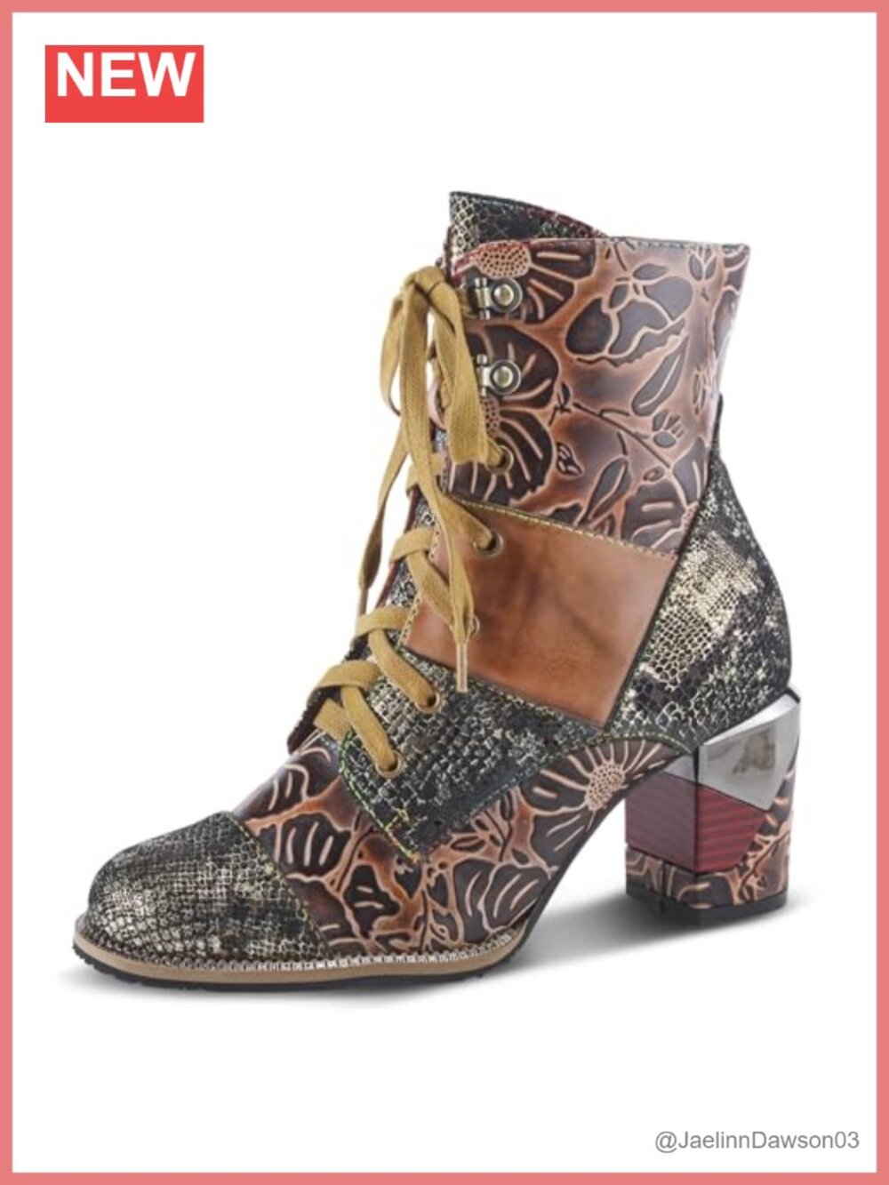 Leather Lace-Up Ankle Booties Block Heel Zipper Boots